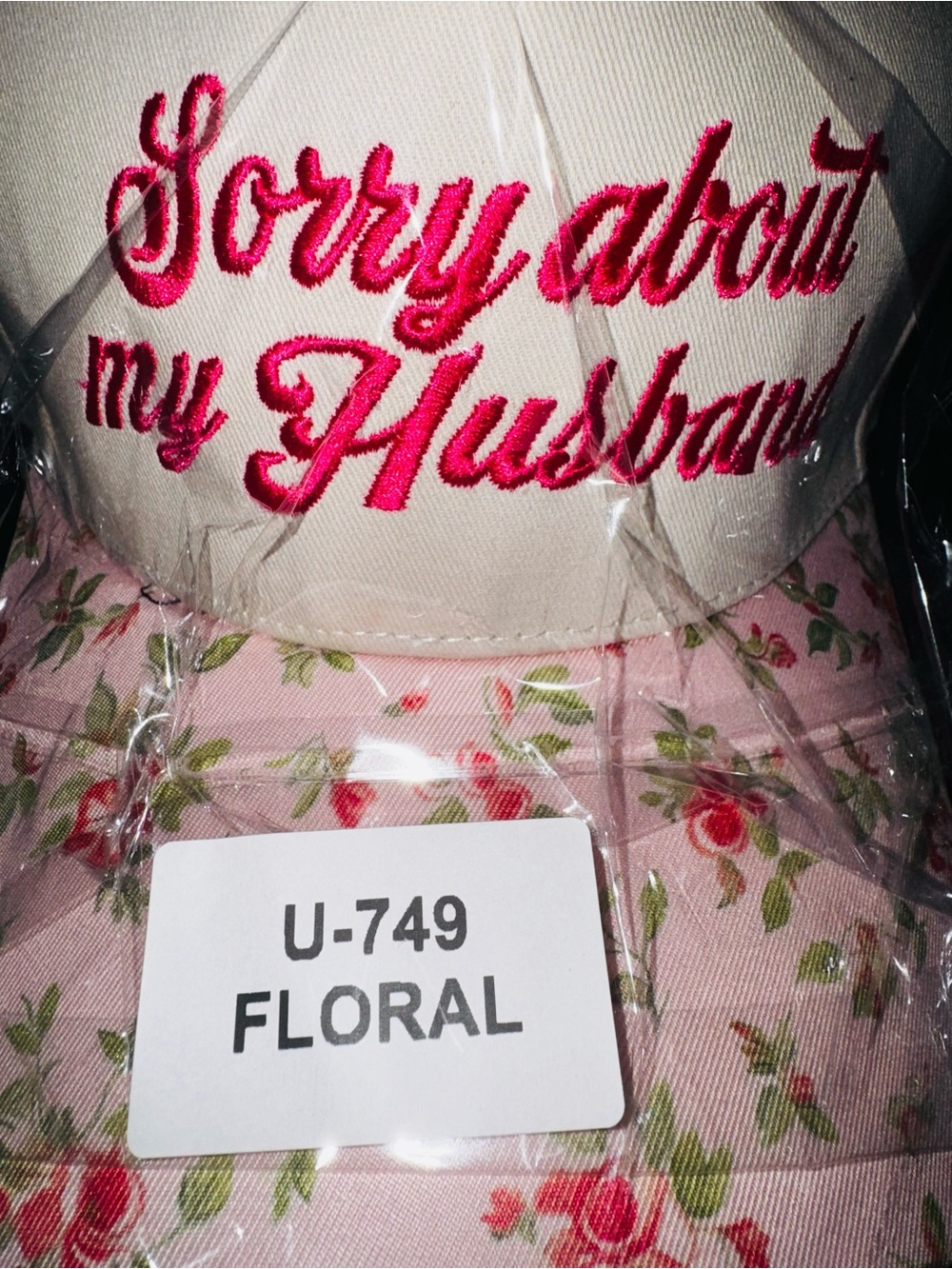 Sorry About My Husband Floral Baseball Cap - Pink Embroidered Script- NWT